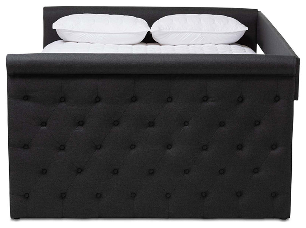 Carolina Fabric Button Tufted Upholstered Daybed, Dark Gray, Queen