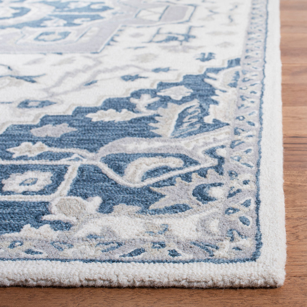 Safavieh Micro-Loop Collection MLP503 Rug, Ivory/Navy, 5' X 8'