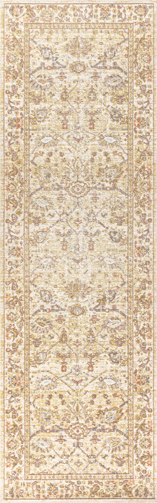 Alba Modern Faded Peshawar Area Rug, Ivory, 2 X 8