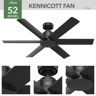 Hunter 52" Kennicott Matte Black Damp Rated Ceiling Fan and Wall Control