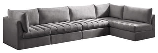 Jacob Velvet Upholstered 5-Piece L-Shaped Modular Sectional, Grey