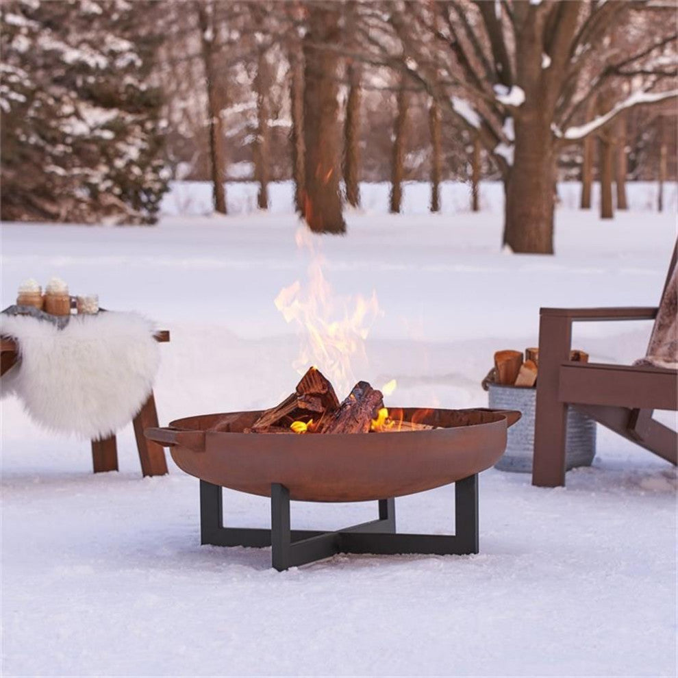 Real Flame La Porte 37" Round Wood Burning Steel Fire Pit in Rust Brown