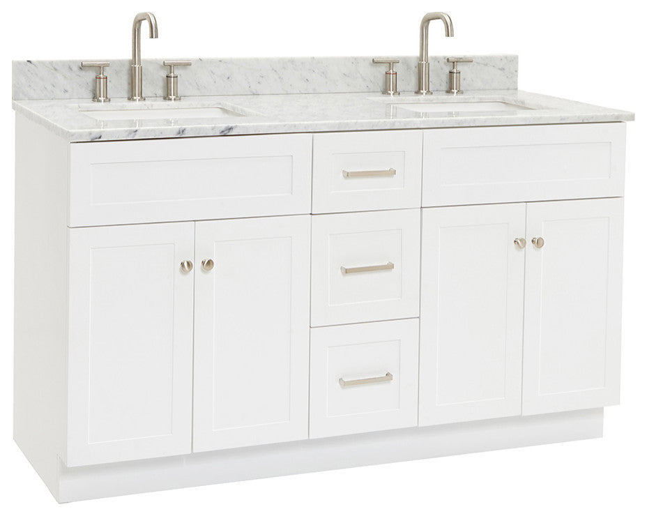 Ariel Hamlet 61" Rectangle Sinks Bath Vanity Carrara Marble White