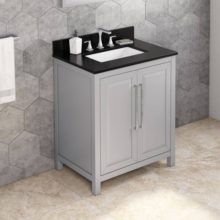 Cade Transitional 30" Grey Bathroom Vanity, Black Granite Vanity Top