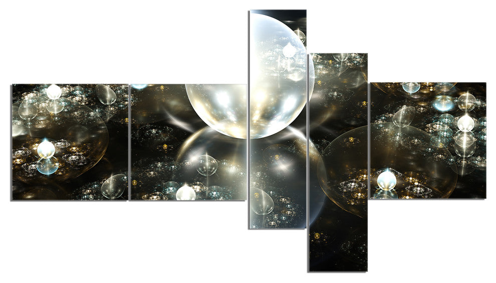 Golden Water Drops on Mirror, Abstract Canvas Art Print, 60"x32", 5 panels