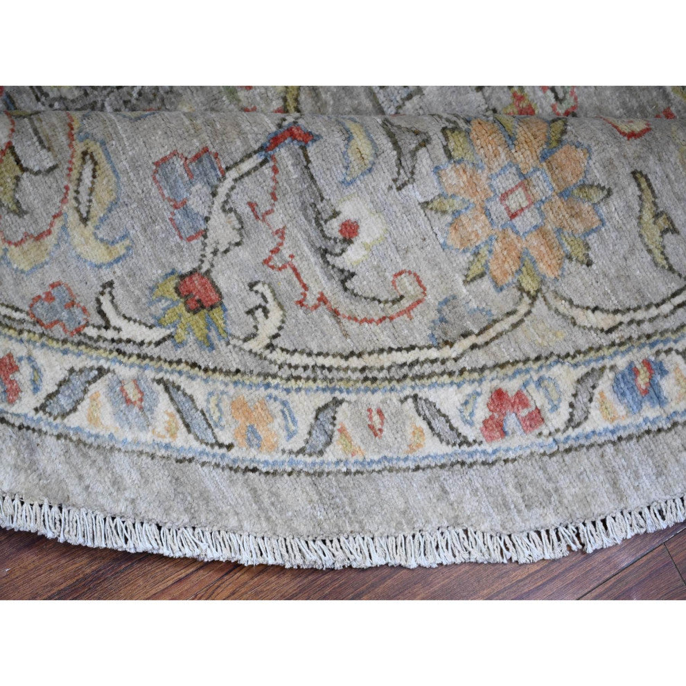 Gray Ziegler Mahal Hand Knotted Pure Wool Round Oriental Rug, 8'x8'