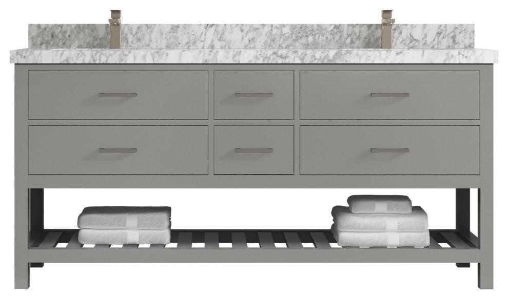 Parker 72 Double Sink Bath Vanity in Elephant Skin Gray  2" Carrara Marble