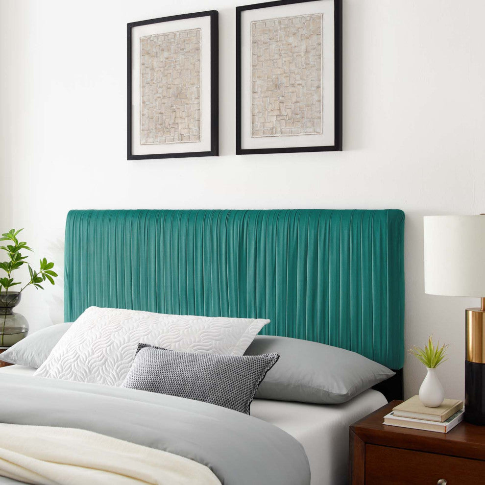 Tufted Headboard, Full Queen Size, Velvet, Teal Blue, Modern Contemporary
