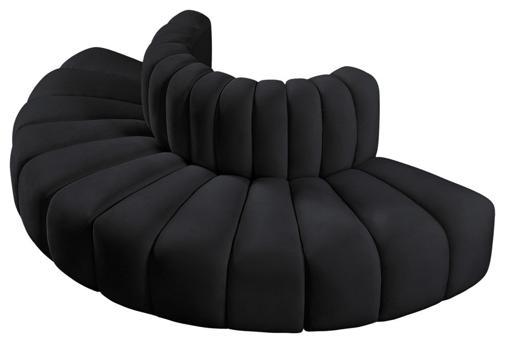 Arc Upholstered Outward Curved Modular Sectional, Black, 4-Piece: Reverse Corner (4), Velvet