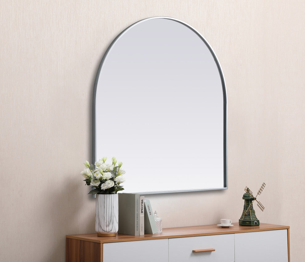 Metal Frame Arch Mirror 36X36 Inch, Silver