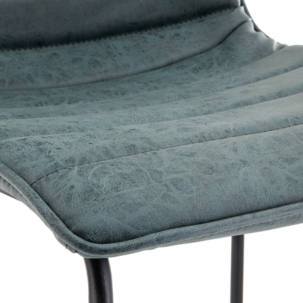 LeisureMod Brooklyn Modern Leather Bar Stool With Footrest, Peacock Blue