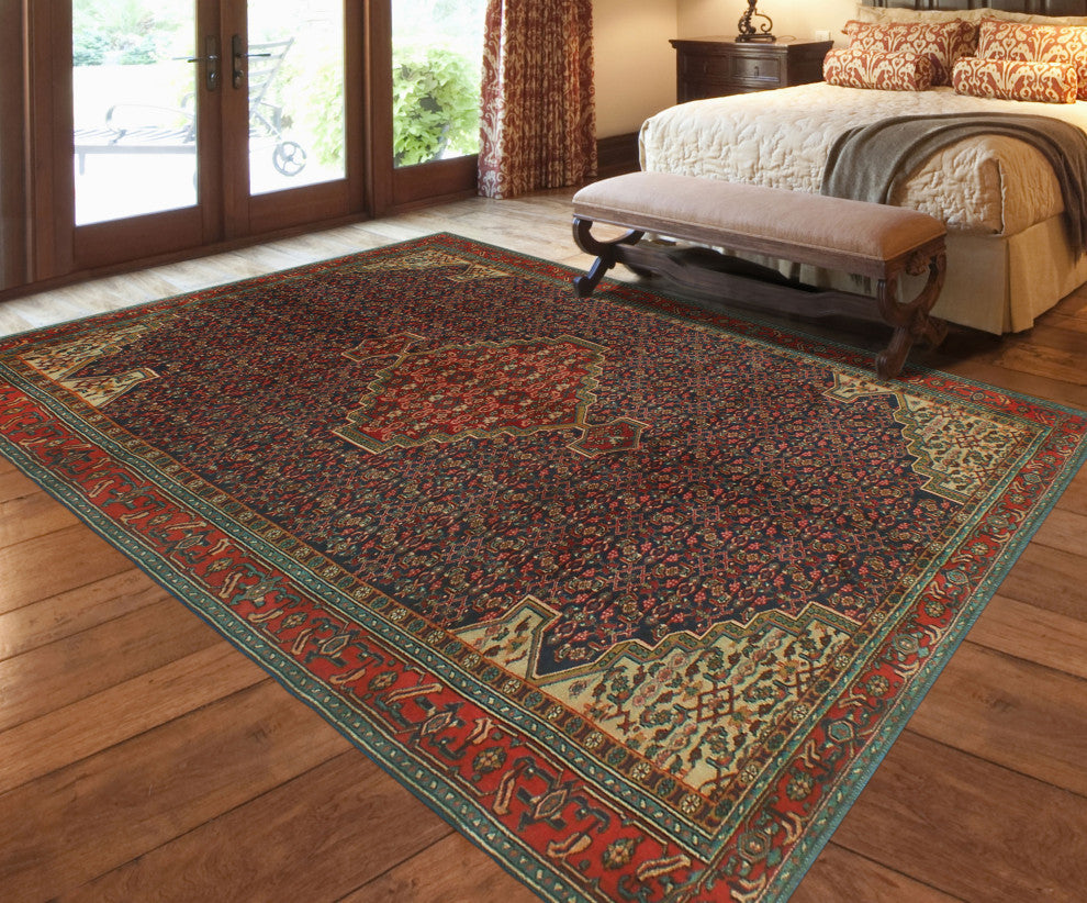 Fine Vintage Distressed Kokayi Navy/Rust Rug, 6'4x9'7