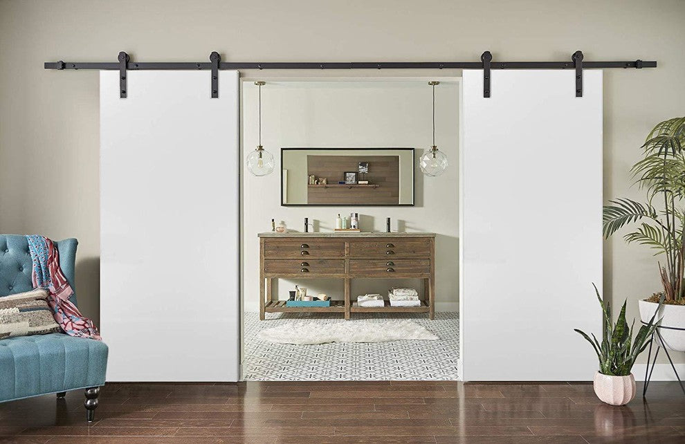 Sliding Double Barn Doors 48 x 80 & 13FT Rail | Planum 0010 White Silk