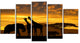 Giraffes and Elephant and Rhino, African Canvas Art Print, 60"x32", 5 Panels