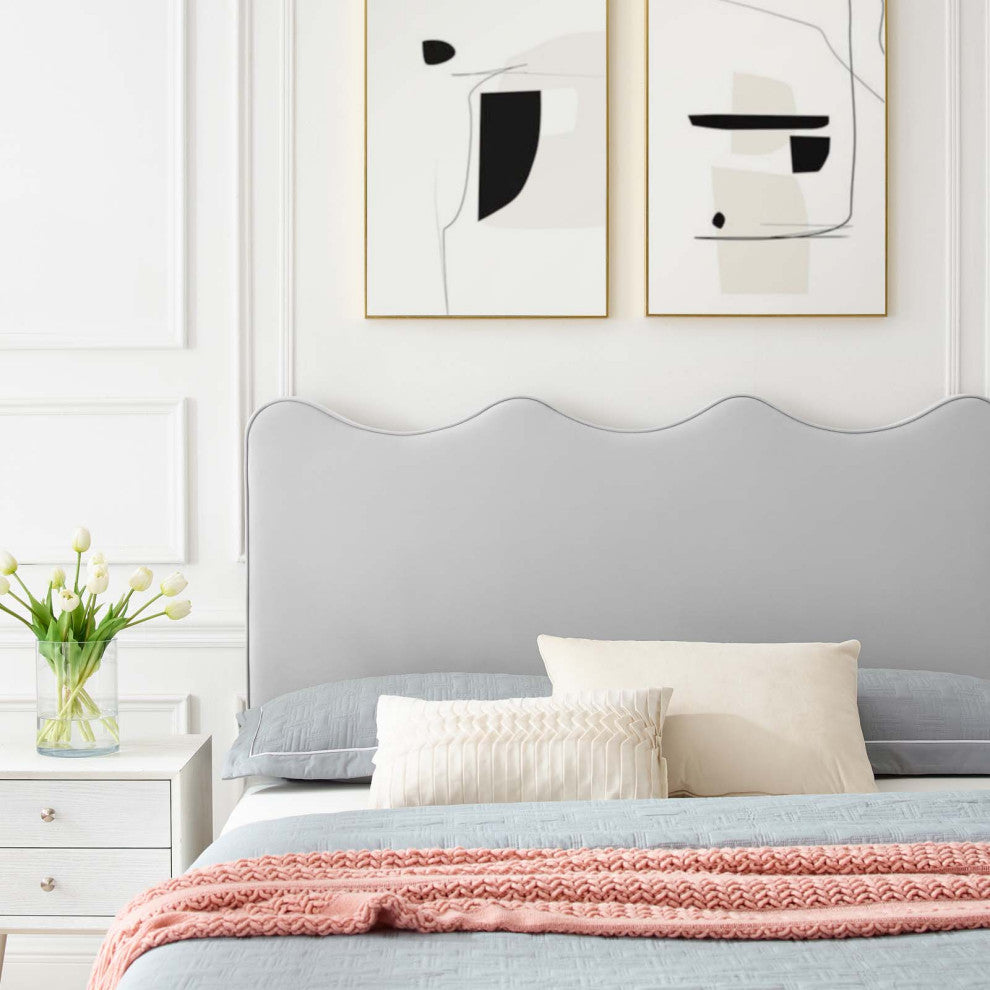 Platform Bed Frame, King Size, Gray, Velvet, Modern, Bedroom Guest Suite