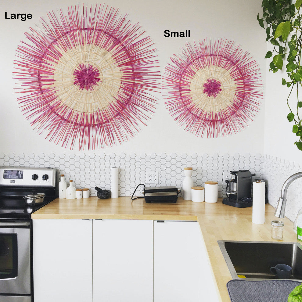 Large Palm Sun Circle, Artisan Crafted, Malawi, Pink, 47"