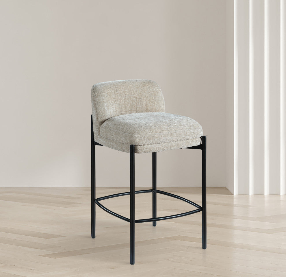 Burton Chenille Fabric Upholstered Stool (Set of 2), Beige