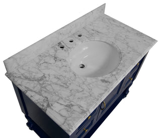 Beverly 42" Bathroom Vanity, Royal Blue, Carrara Marble