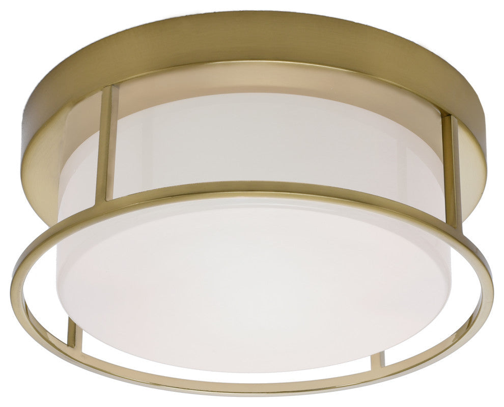 12" 2-Light Flush Mount Light, New Age Brass, White Marble Glass