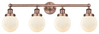 Small Beacon 4-Light 34" Vanity Light, Antique Copper Finish, Matte White Shade