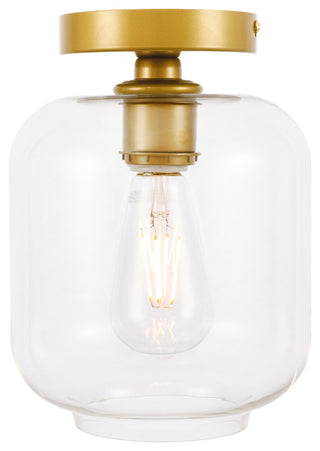 Brass Finish And Clear Glass 1-Light Flush Mount