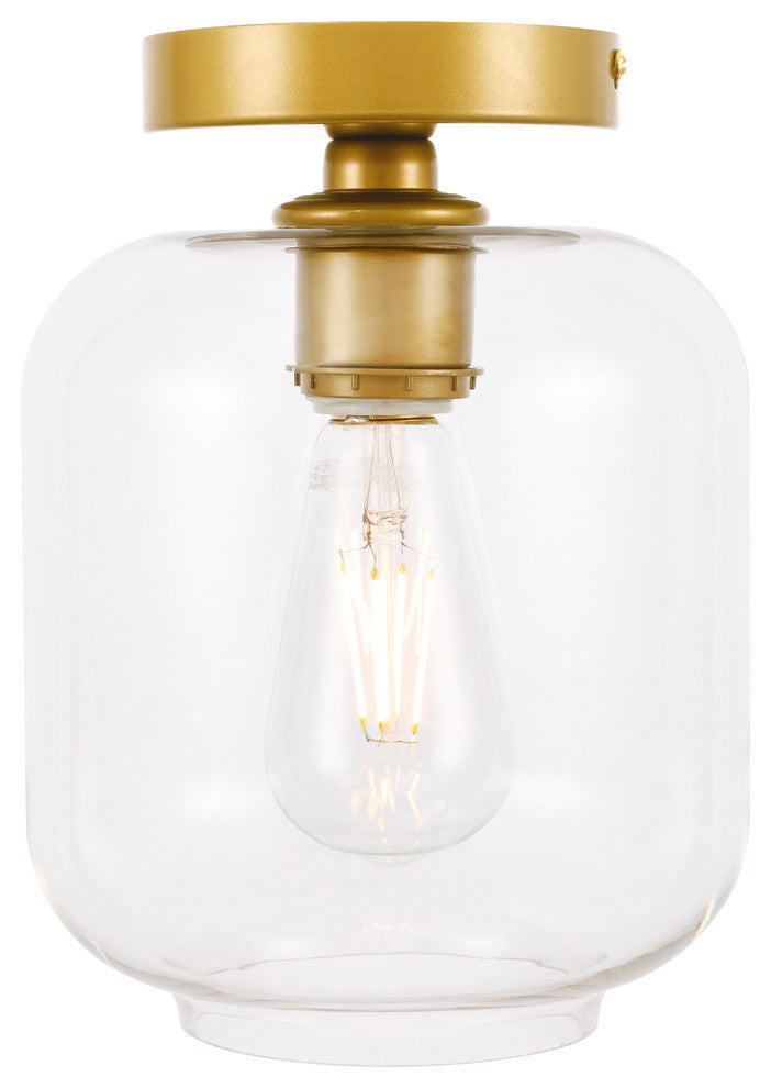 Brass Finish And Clear Glass 1-Light Flush Mount