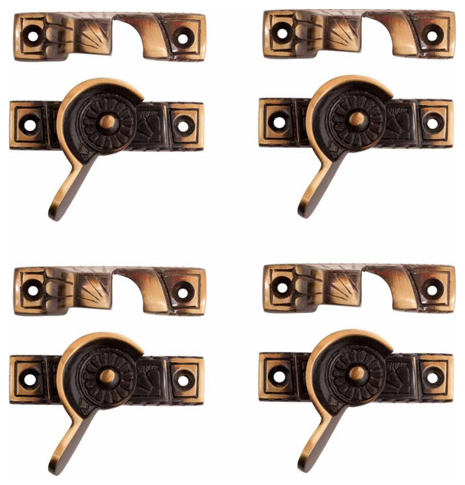 4 Piece Ornate Solid Antique Brass Window Sash Lock Renovators Supply