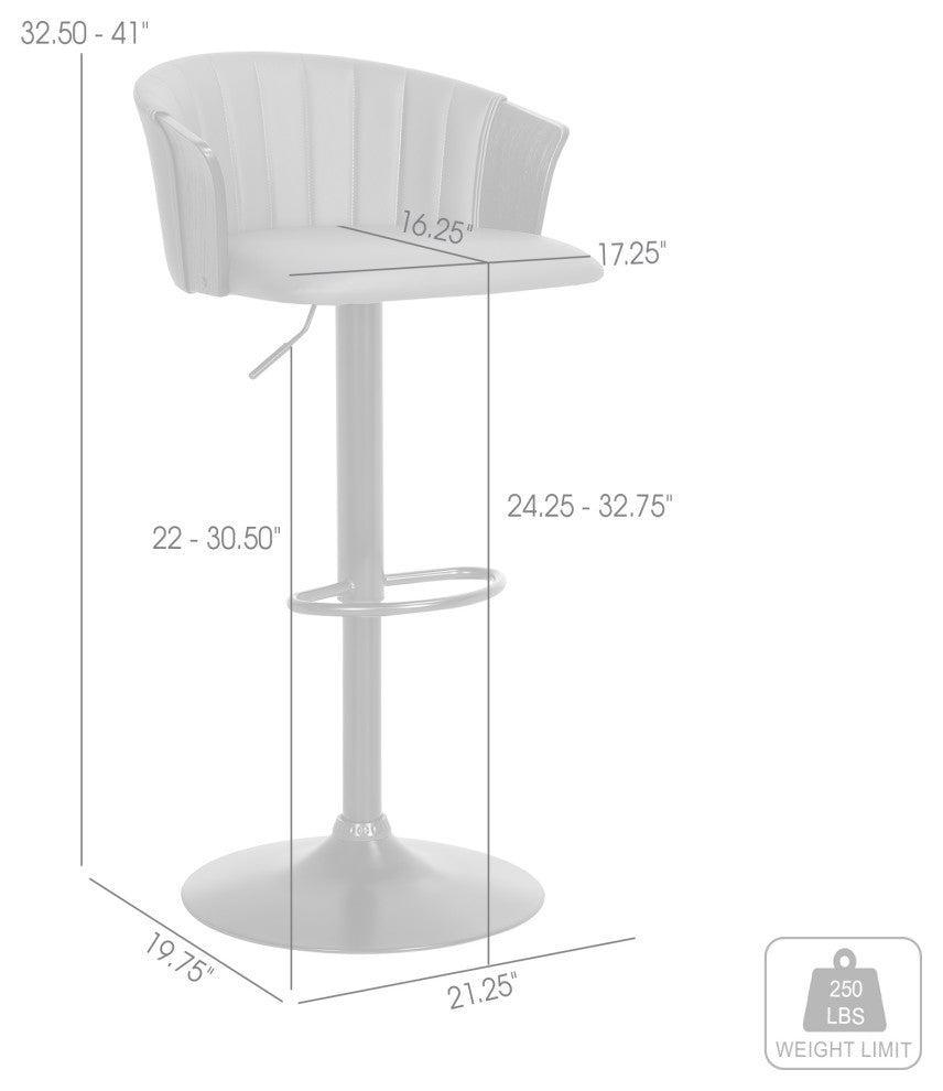 Lydia Adjustable Black Wood Bar Stool, Gray Faux Leather With Black Metal
