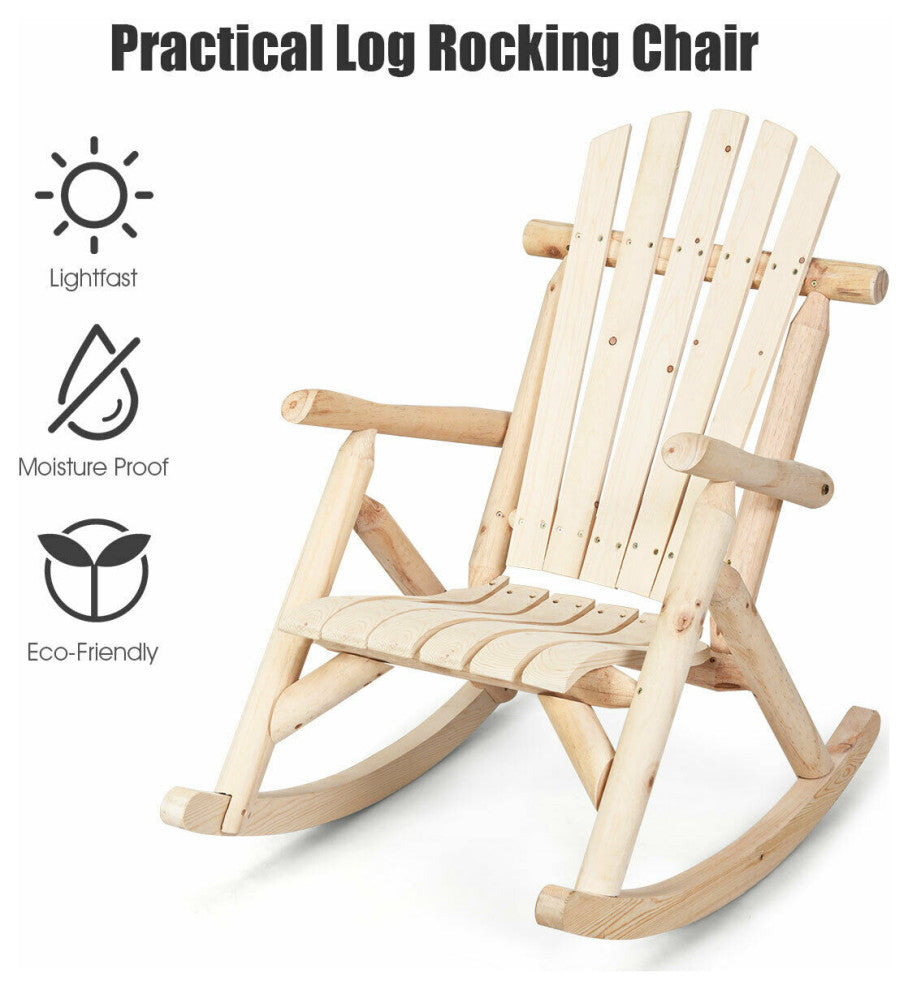 Costway Log Rocking Chair Wood Single Porch Rocker Patio Deck Furniture Natural