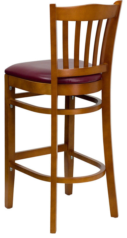 Dyersburg 31" Wood Barstool Vertical Slat Back Cherry, Burgundy Vinyl Seat