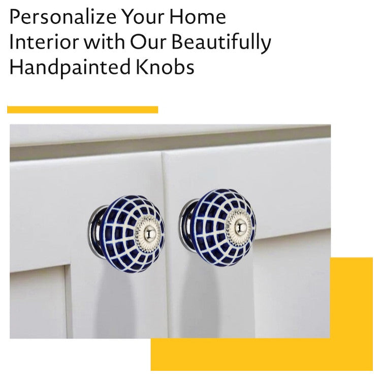 Ceramic Knob, 1-4/7'', Decorative Knob, Blue Drawer Cabinet Knob, 10-Pcs