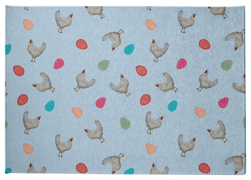 Chickens and Eggs Easter Chenille Rug, After Rain Blue, 8'x10'
