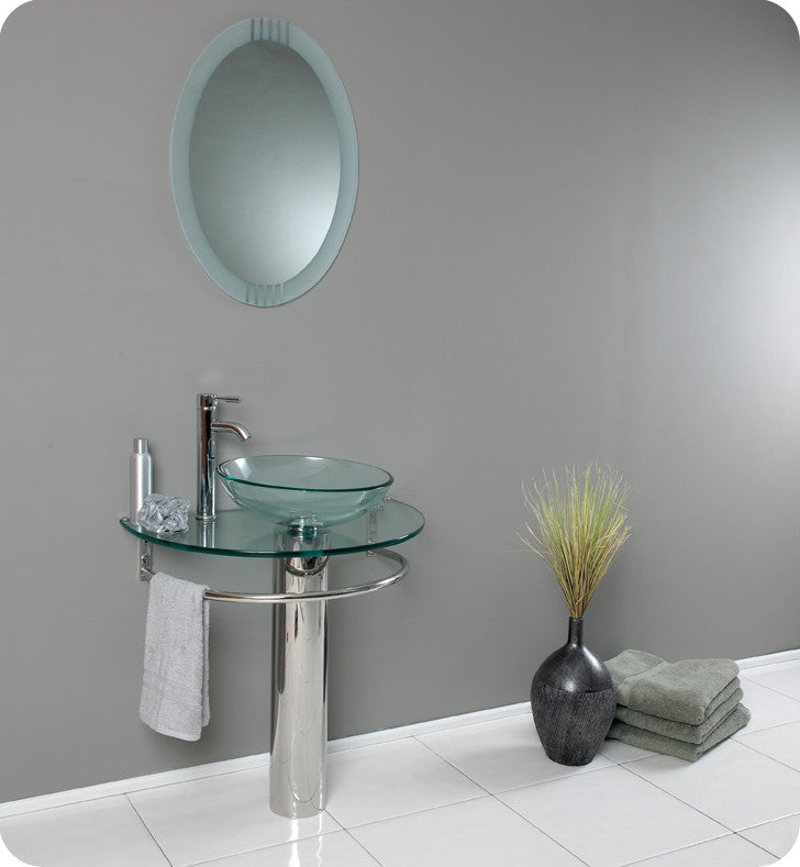 Attrazione Modern Glass Bathroom Vanity With Frosted Edge Mirror, FFT9152BN