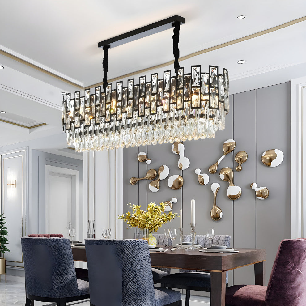 Clans | Modern Rectangle Black Crystal Chandelier, Warm Light, Dimmable