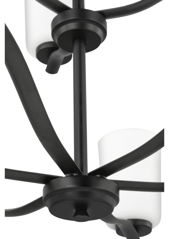 Adley Collection Nine-Light Matte Black Etched White Opal Glass Chandelier