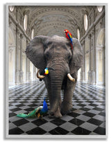 Elephant and Tropical Birds Classical Architecture Design,1pc, each 11 x 14