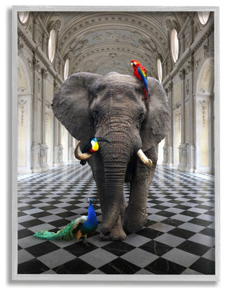 Elephant and Tropical Birds Classical Architecture Design,1pc, each 11 x 14