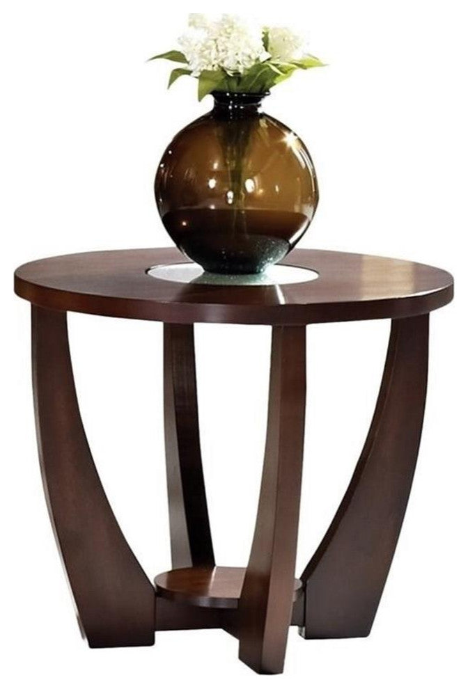 Rafael End Table in Cherry Finished Wood with Glass inlay