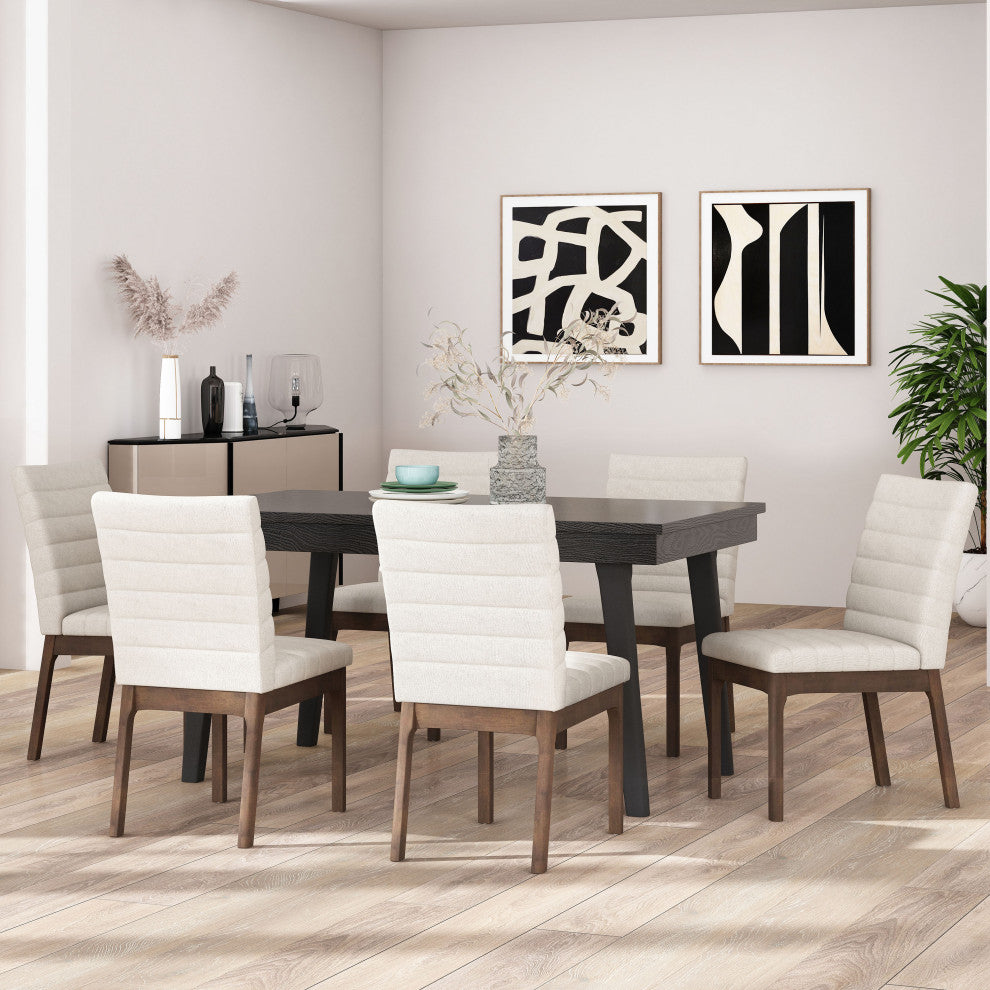 Elisson Mid Century Modern Channel Stitch Dining Chairs, Set of 6, Lig