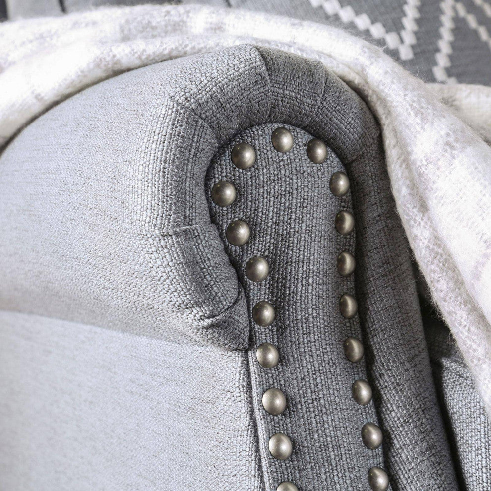 Linen-like Fabric Love Seat with Nailhead Trim Design, Gray