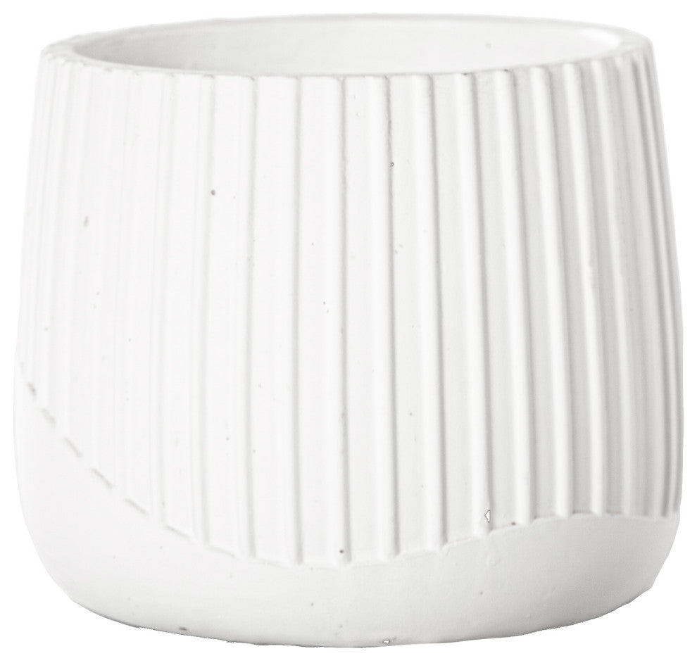 Cement Pot with Embossed Column Pattern Design Painted White Finish, Small