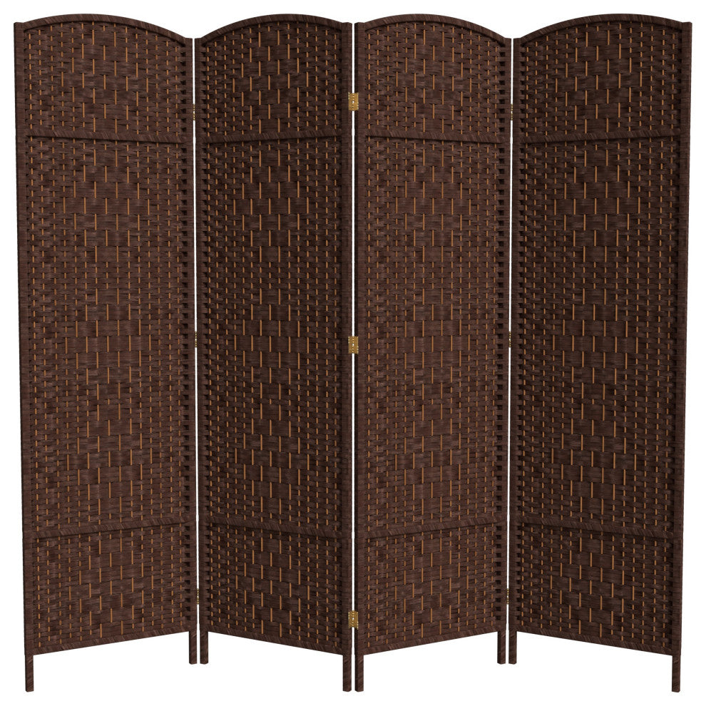 6' Tall Diamond Weave Fiber Room Divider, Dark Mocha, 4 Panel
