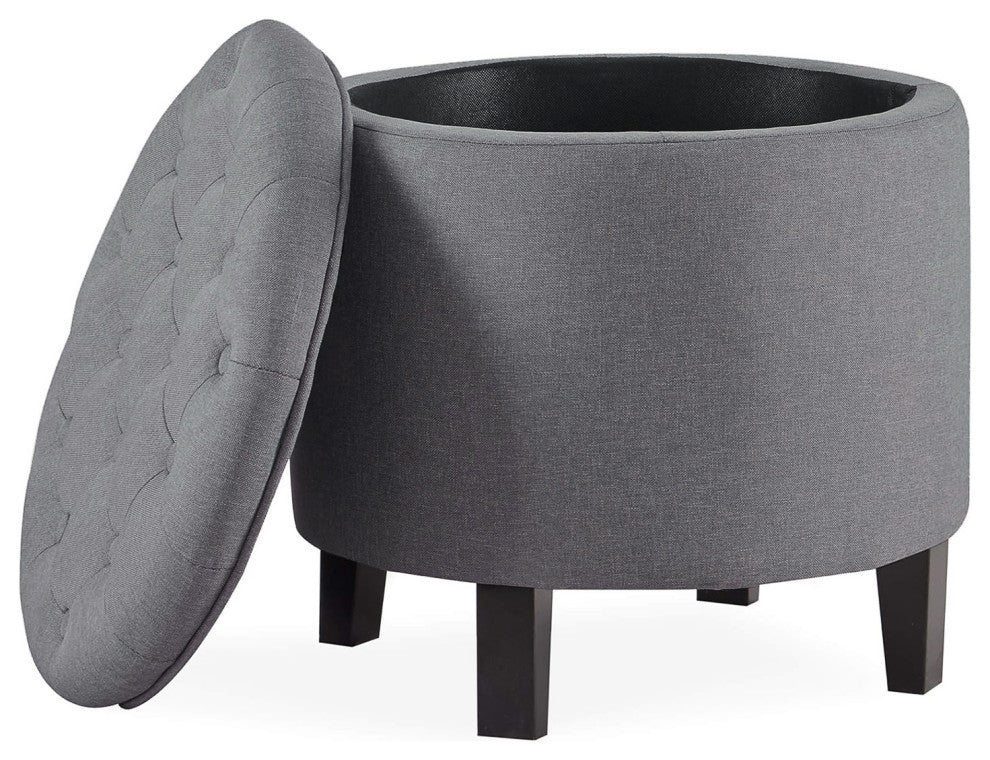 Storage Ottoman With Button Tufted Accents, Gray