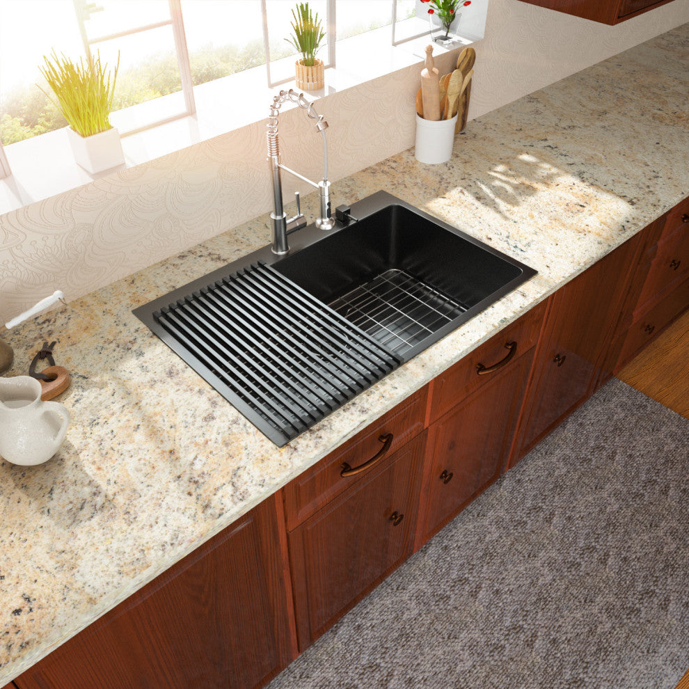 Gunmetal Black Topmount Kitchen Sink Handmade Stainless Steel Single Bowl Sink