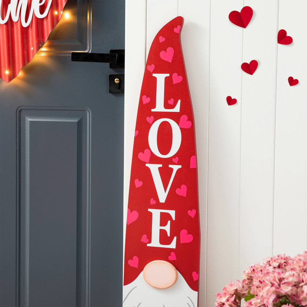 42"H Valentine's Wooden Gnome Porch Decor