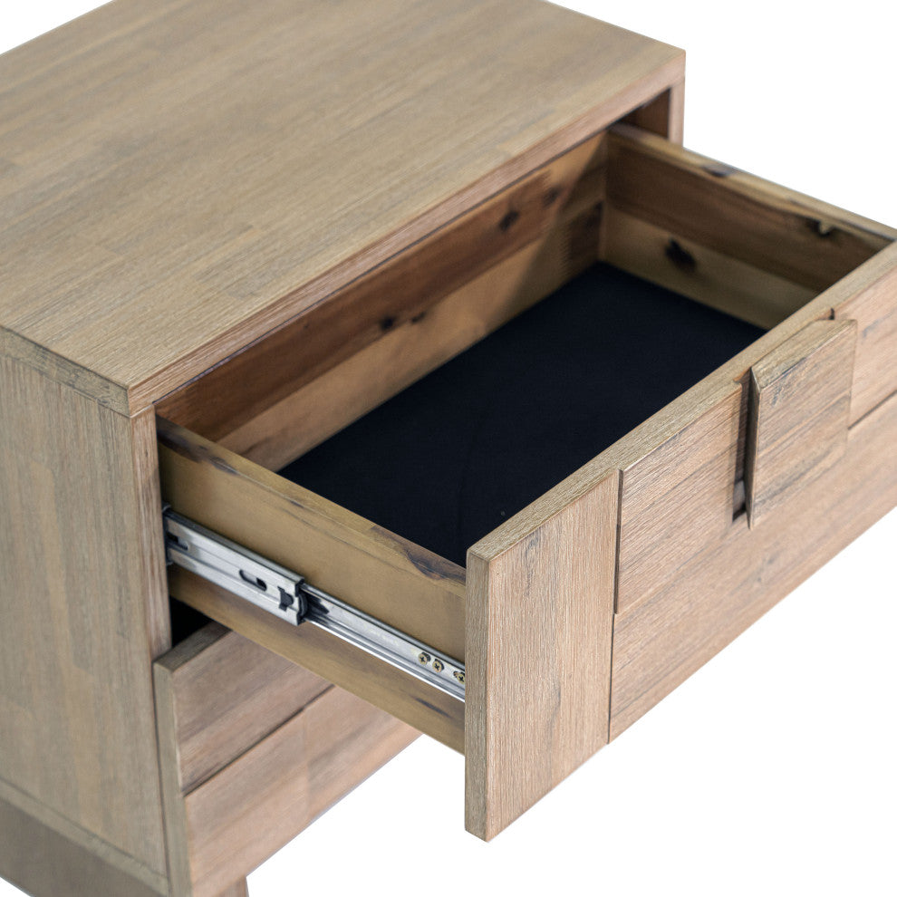 Atlantis 2-Drawer Solid Acacia Nightstand, Taupe