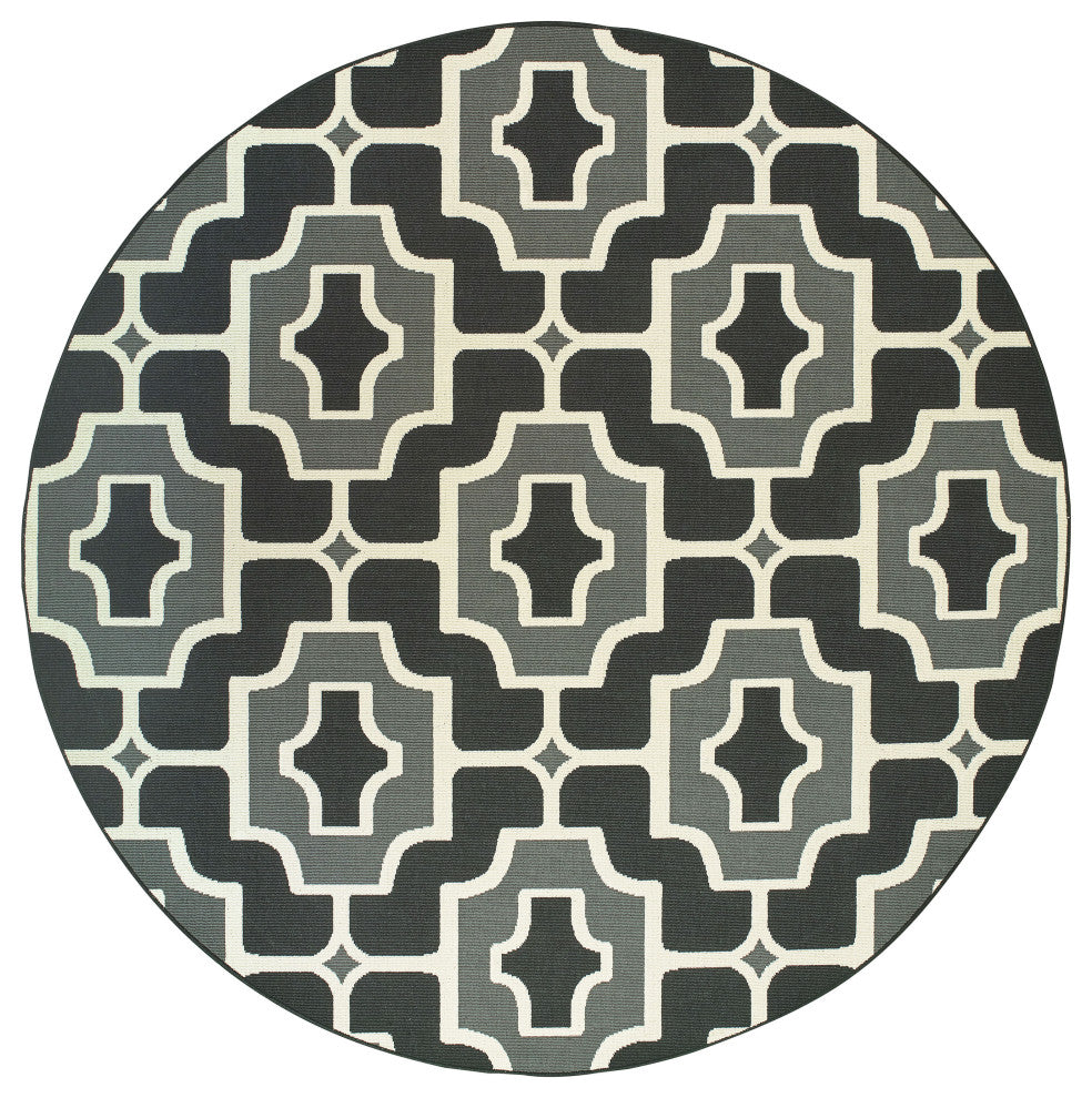 Martinique Geometric Tile Black/ Grey Indoor/Outdoor Area Rug, 7'10"x7'10"