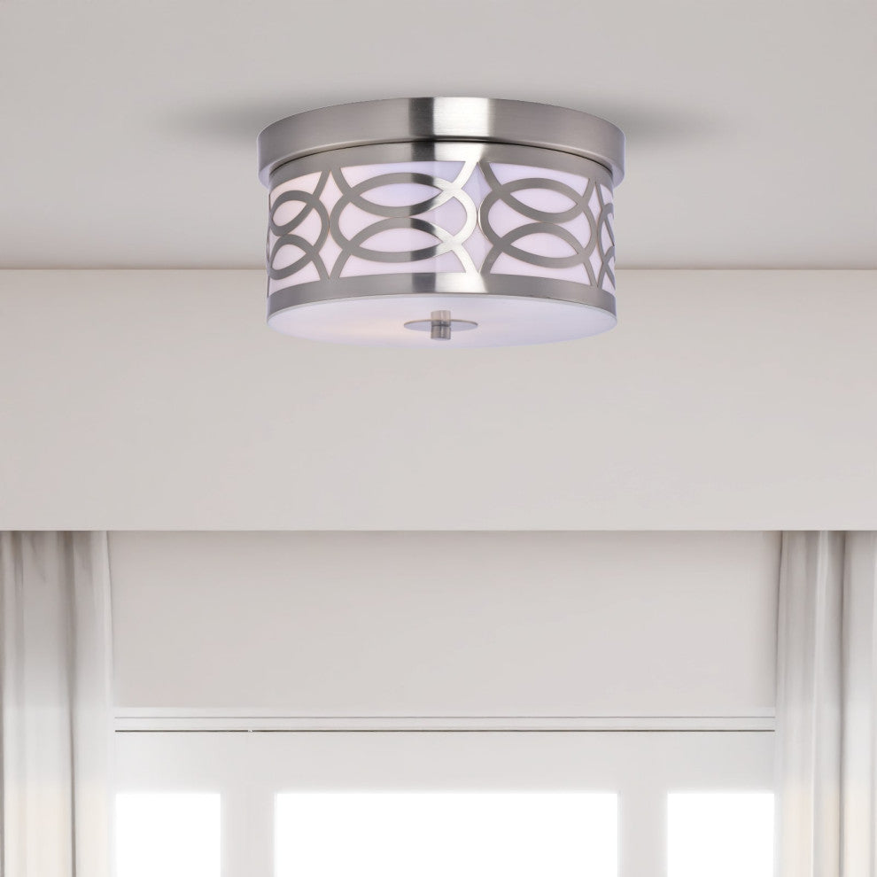 Lazzur Aude 2 Light 12" Satin Nickel Flush Mount Ceiling Light