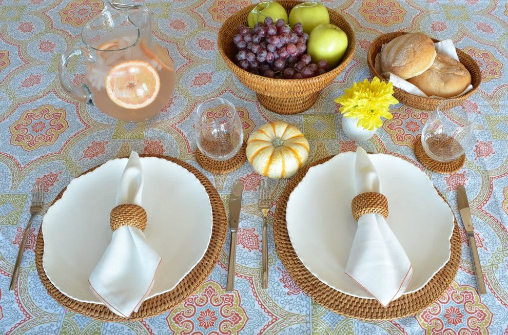 Round Rattan Charger Plate, Honey-Brown, Set of 2