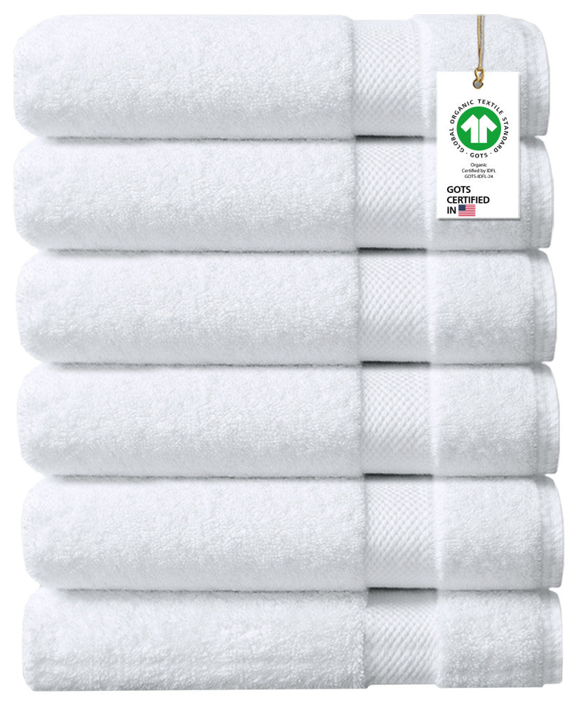 Delara Organic Cotton 650GSM Touch Quick Dry, GOTS Certified, 6-Piece Set, White